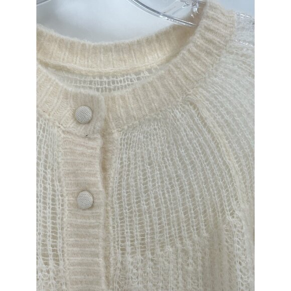 Zara Open Knit Button Cardigan Cream Alpaca Sz Small - Picture 4 of 7